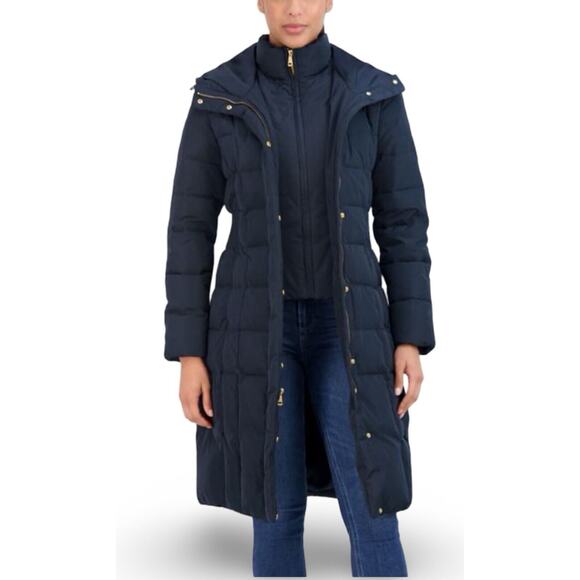 Cole Haan Signature Down Filled Hooded Taffeta Below The Knee Parka Sz Medium